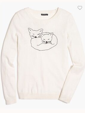 NWT J Crew Snuggling foxes Teddie sweater white merino cotton blend size small